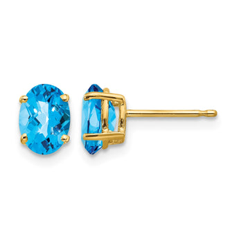 14k 7x5mm Oval Blue Topaz Checker Earrings - Birthstone Company