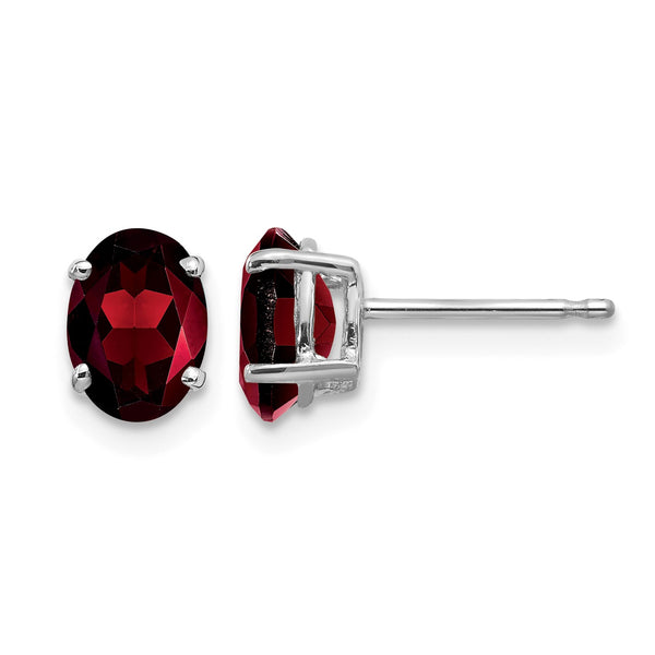 14k White Gold 7x5mm Oval Garnet Earrings - Birthstone Company