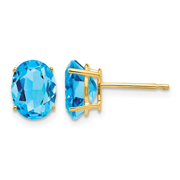 14k 8x6mm Oval Blue Topaz Earrings - Birthstone Company