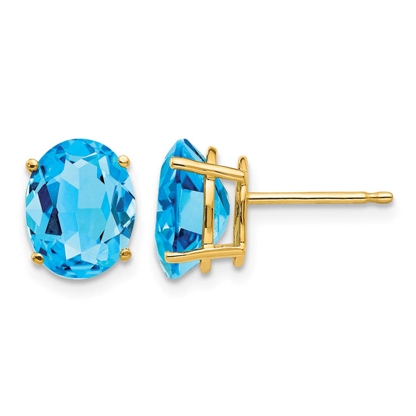 14k 9x7mm Oval Blue Topaz Earrings - Birthstone Company