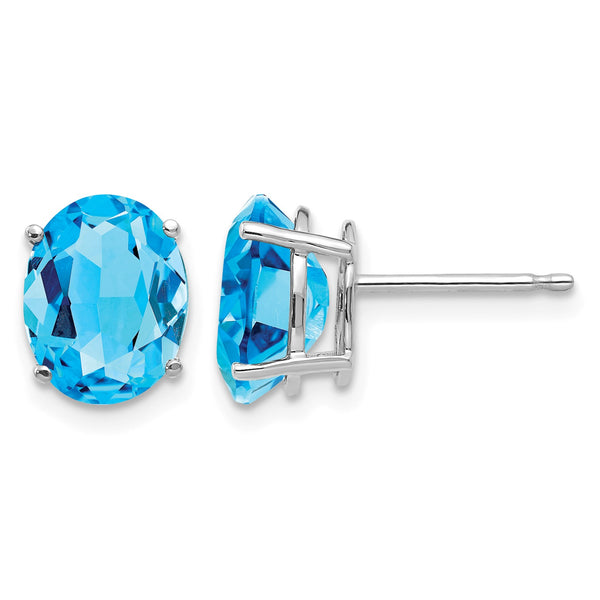 14k White Gold 9x7mm Oval Blue Topaz Earrings - Birthstone Company