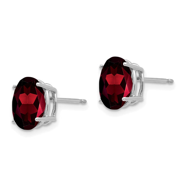 14k White Gold 9x7mm Oval Garnet Earrings - Birthstone Company