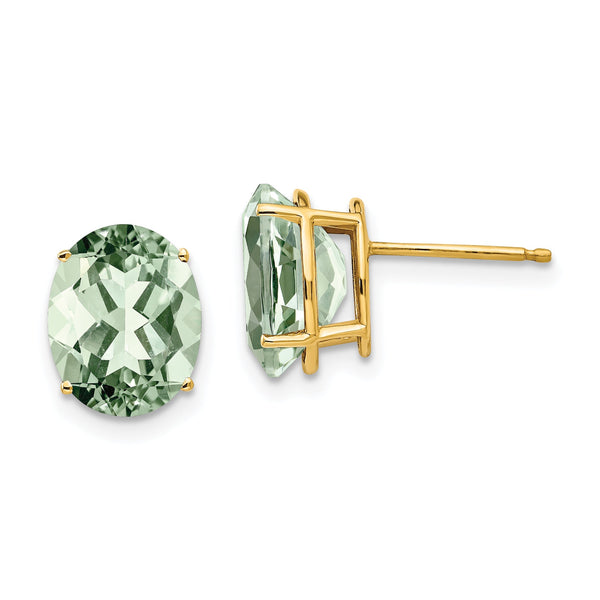Oval Green Quartz Stud Earrings in 14K Yellow Gold, 10x8mm
