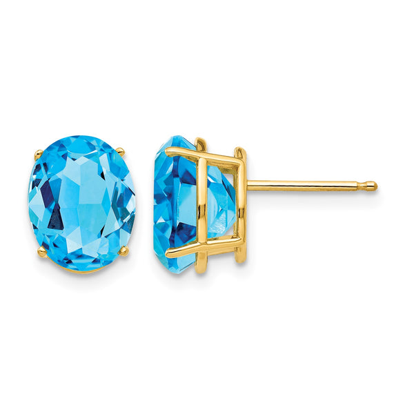 14k 10x8mm Oval Blue Topaz Earrings - Birthstone Company