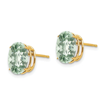 Oval Checker-Cut Green Quartz Stud Earrings in 14K Yellow Gold, 10x8mm