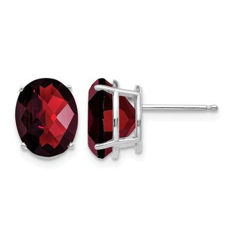 14k White Gold 10x8mm Oval Garnet Checker Earrings - Birthstone Company