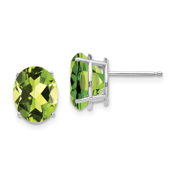 14k White Gold 10x8mm Oval Peridot Earrings