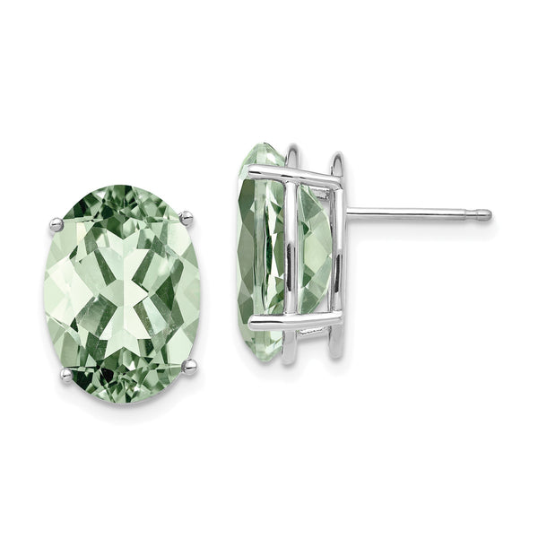 Oval Green Quartz Stud Earrings in 14K White Gold, 14x10mm
