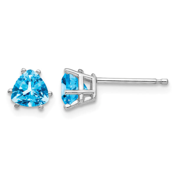14k White Gold 5mm Trillion Blue Topaz Earrings - Birthstone Company