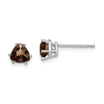 Trillion Checker-Cut Smoky Quartz Stud Earrings in 14K White Gold, 5mm