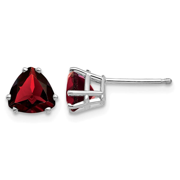 14k White Gold 6mm Trillion Garnet Earrings - Birthstone Company