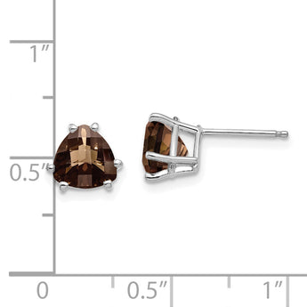 Trillion Checker-Cut Smoky Quartz Stud Earrings in 14K White Gold, 7mm