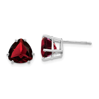 14k White Gold Garnet Trillion Stud Earrings