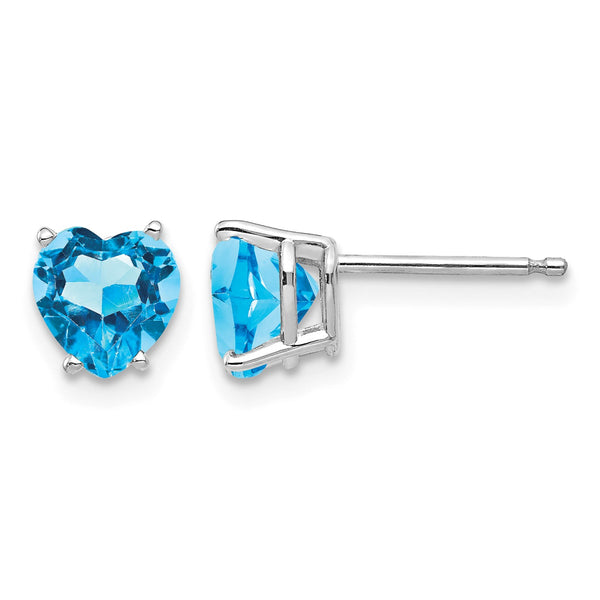 14k White Gold 6mm Heart Blue Topaz Earrings - Birthstone Company