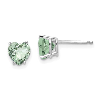 Heart Checker-Cut Green Quartz Stud Earrings in 14K White Gold, 6mm