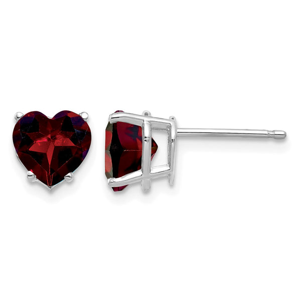 14k White Gold 7mm Heart Garnet Earrings - Birthstone Company