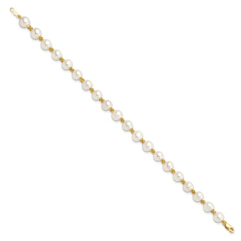 14k 6-7mm White Round Freshwater Cultured Pearl Bracelet - Birthstone Company