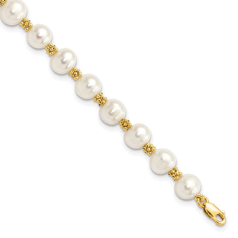 14k 6-7mm White Round Freshwater Cultured Pearl Bracelet - Birthstone Company