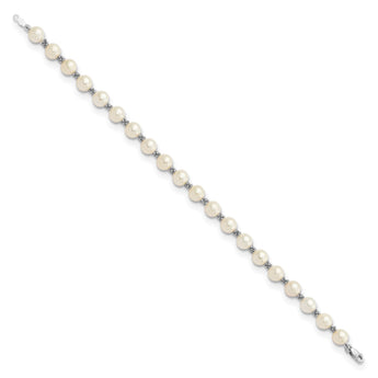 14k White Gold 6-7mm White Round Freshwater Cultured Pearl Bracelet - Birthstone Company