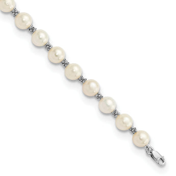 14k White Gold 6-7mm White Round Freshwater Cultured Pearl Bracelet - Birthstone Company