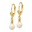 14K 5-6mm White Semi-round Freshwater Cultured Pearl Leverback Earrings - Birthstone Company