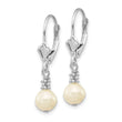 14K White Gold 5-6mm White Semi-round FWC Pearl Leverback Earrings - Birthstone Company