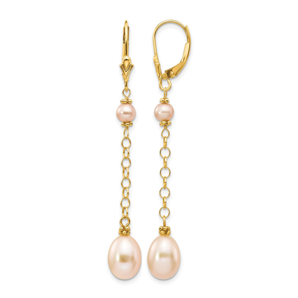 14K 5-8mm Pink Freshwater Cultured Pearl Leverback Earrings - Birthstone Company