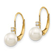 14K 6-7mm Round White FWC Pearl .06ct. Diamond Leverback Earrings - Birthstone Company