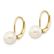 14K 7-8mm White Round Freshwater Cultured Pearl Leverback Earrings - Birthstone Company