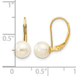 14K 6-7mm White Round Freshwater Cultured Pearl Leverback Earrings - Birthstone Company