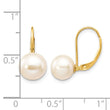 14K 8-9mm White Round Freshwater Cultured Pearl Leverback Earrings - Birthstone Company