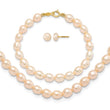 Pink Freshwater Cultured Pearl Necklace, Bracelet & Earrings Set in 14K Yellow Gold