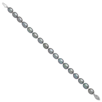 14K White Gold 8-9mm Grey Rice Freshwater Cultured Pearl Bracelet 7.25 in - Birthstone Company