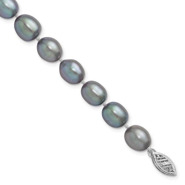 14K White Gold 8-9mm Grey Rice Freshwater Cultured Pearl Bracelet 7.25 in - Birthstone Company