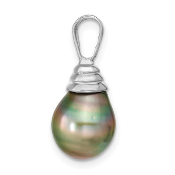 14K White Gold 9-10mm Teardrop Saltwater Cultured Tahitian Pearl Pendant - Birthstone Company