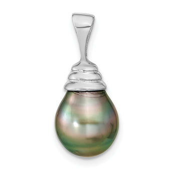 14K White Gold 9-10mm Teardrop Saltwater Cultured Tahitian Pearl Pendant - Birthstone Company