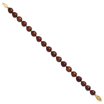 14K 7-8mm Coffee Brown Rice Freshwater Cultured Pearl Bracelet 7.25 in - Birthstone Company