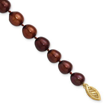 14K 7-8mm Coffee Brown Rice Freshwater Cultured Pearl Bracelet 7.25 in - Birthstone Company