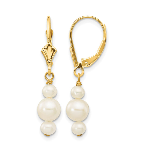 14K 3-3.5mm & 5-5.5mm Semi-Round FWC Pearl Leverback Dangle Earrings - Birthstone Company