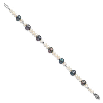 14K WG White & Peacock Semi-round Freshwater Cultured Mirror Bead Bracelet - Birthstone Company