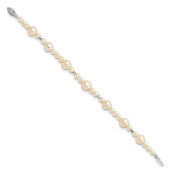 14K WG 5-9mm White Near Round Freshwater Cultured Pearl Bead Bracelet - Birthstone Company