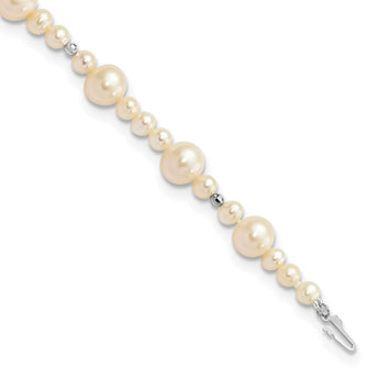 14K WG 5-9mm White Near Round Freshwater Cultured Pearl Bead Bracelet - Birthstone Company