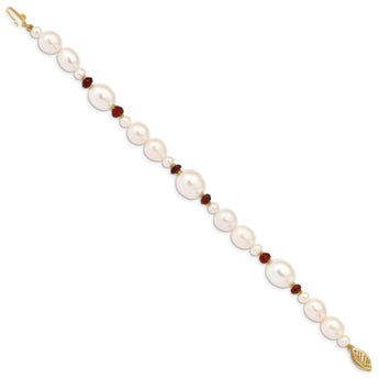 14K White Freshwater Cultured Pearl Faceted 4.0 Garnet Bead Bracelet - Birthstone Company