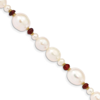 14K White Freshwater Cultured Pearl Faceted 4.0 Garnet Bead Bracelet - Birthstone Company