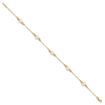 14K 5-6mm White Near Round FW Cultured Pearl Bead 5-station Bracelet - Birthstone Company