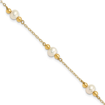 14K 5-6mm White Near Round FW Cultured Pearl Bead 5-station Bracelet - Birthstone Company