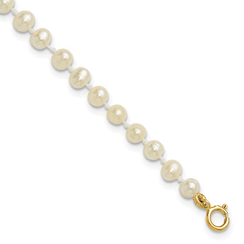 14k 3-4mm White Near Round Freshwater Cultured Pearl Bracelet 5 in - Birthstone Company