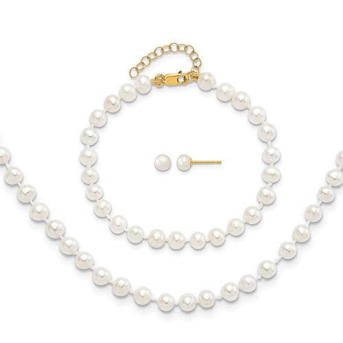 Freshwater Cultured Pearl Necklace, Bracelet & Earrings Set in 14K Yellow Gold