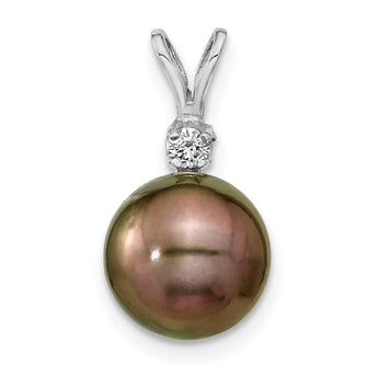 14K WG 9-10mm Round Saltwater Cultured Tahitian Pearl .05ct Dia. Pendant - Birthstone Company