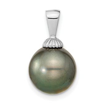 14K WG 10-11mm Black Round Saltwater Cultured Tahitian Pearl Pendant - Birthstone Company